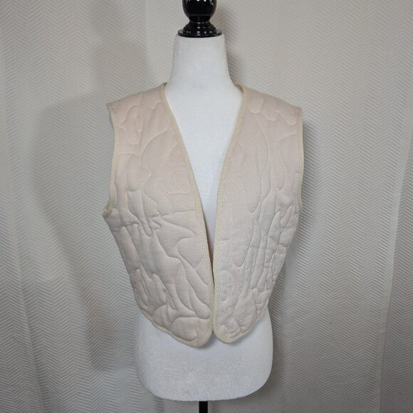 Mango Cream Quilted Vest Cropped Soft Lounge Layer Size Medium Cotton - Picture 1 of 8